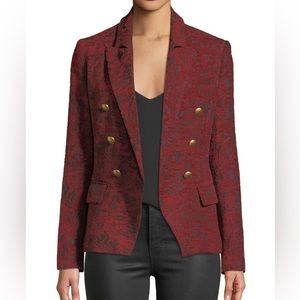 L'Agence Kenzie Blazer Red Floral Jacquard Double Breasted Gold Button 2